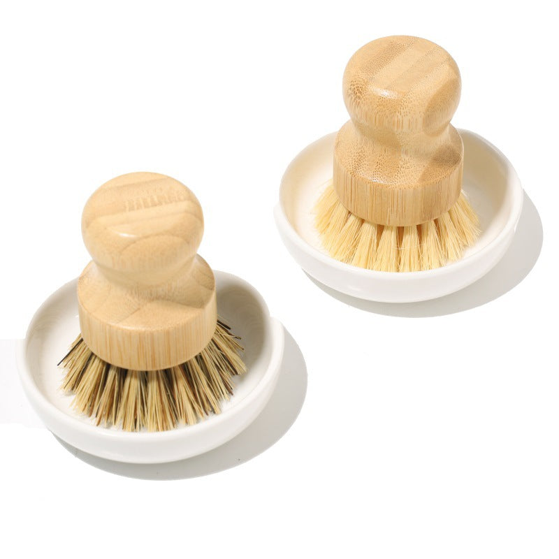 Bamboo Pot Brush with Ceramic Dish Set