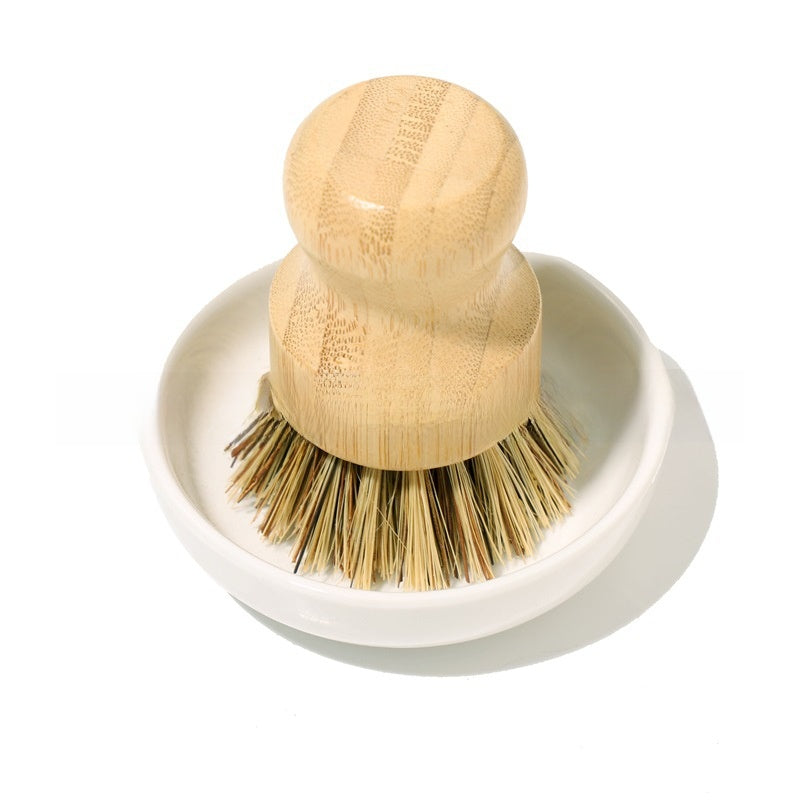 Bamboo Pot Brush with Ceramic Dish Set