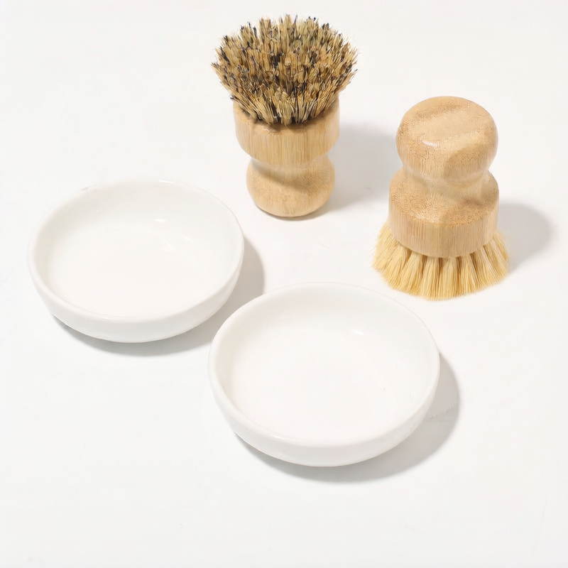 Bamboo Pot Brush with Ceramic Dish Set