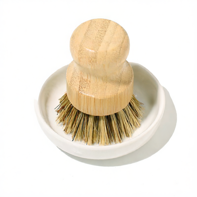Bamboo Pot Brush with Ceramic Dish Set