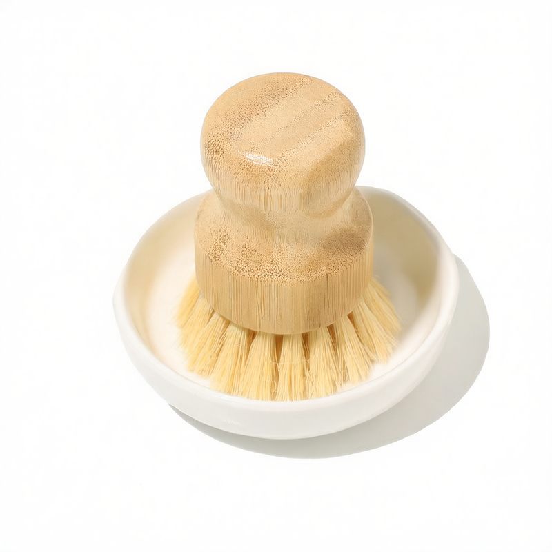 Bamboo Pot Brush with Ceramic Dish Set